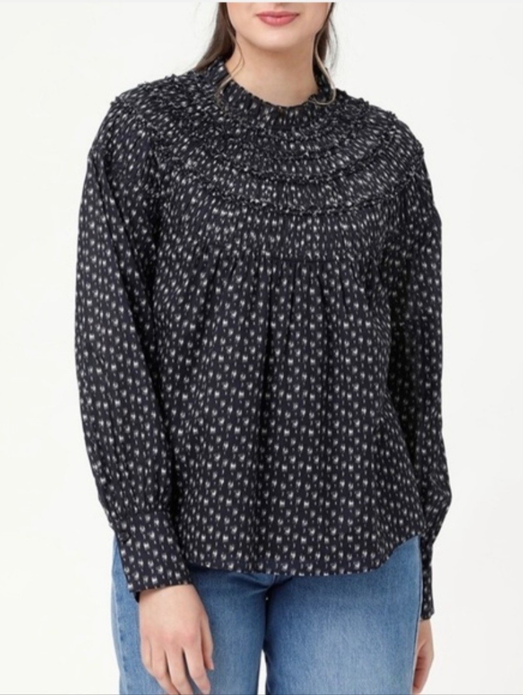 Rebecca Taylor Fleur Black Dot Ikat Blouse